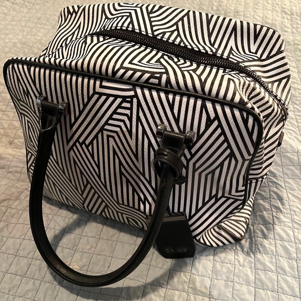 DKNY White & Black Logo Bowling Bag Satchel